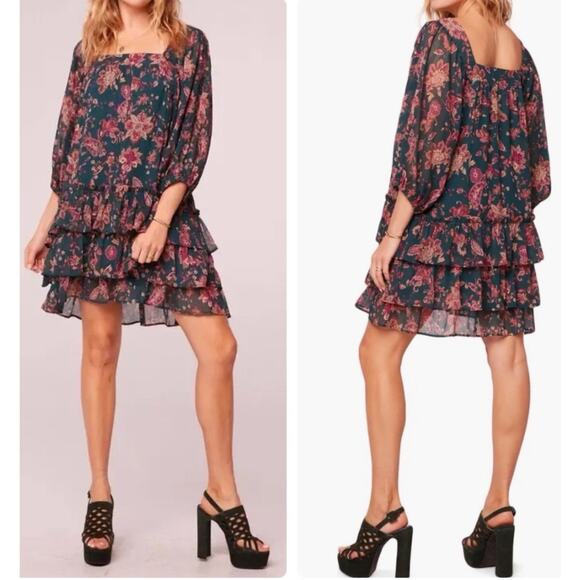 BAND OF THE FREE MANDY MINI DRESS IN PINE BERRY SQUARE NECK‎ M-NEW - Picture 1 of 7